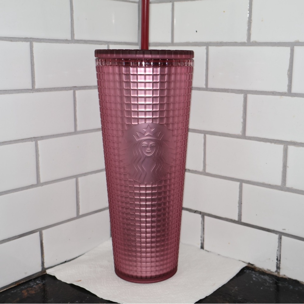 Brand New Starbucks Dusty Rose Pink Berry Shimmer Grid Cold Cup Tumbler